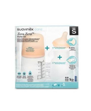 Suavinex, Zestaw startowy Zero Zero butelka 180 ml - butelka, smoczek i woreczek