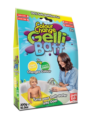 Zimpli Kids Magiczny proszek do kąpieli, Gelli Baff Colour Change, kosmiczny żółty, 3+