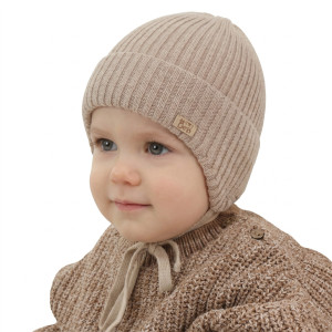 AGBO Czapka jesienna, wiosenna dla chłopca, 100% wełniana merino, beżowa Glint 36-38