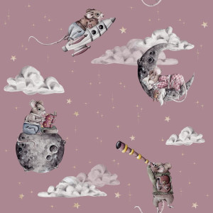 Tapeta do pokoju dziecka Cosmic Little Mouse pink
