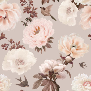 Tapeta do pokoju dziecka Peonie i Ptaki