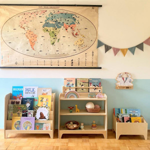 Zestaw mebli Montessori dla dzieci - biblioteczka, regał, box