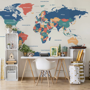 Tapeta Mapa Świata do Pokoju Dziecka W19 YOKODESIGN – Edukacyjna Tapeta Ścienna