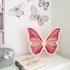Drewniana lampka Led dla dzieci Motyl Koral