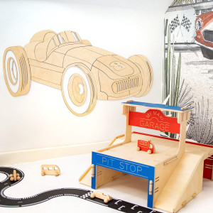 Retro Auto Formuła 1 – drewniana dekoracja ścienna do pokoju dziecka