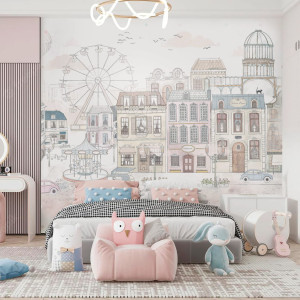 Tapeta Malumi LE PETIT PARIS Pink- Kamienice