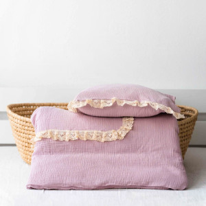 Pościel muślinowa dla dzieci – róż z koronką