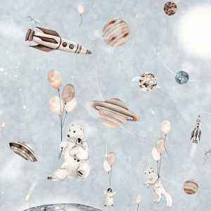 Tapeta do pokoju dziecka Mural Polarny Kosmos błękit