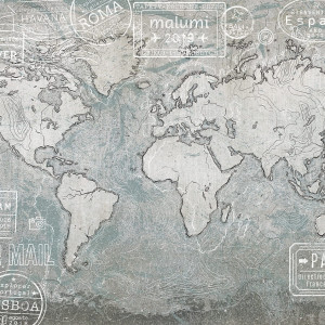 Tapeta Malumi WORLD TOUR White - Z Mapą I Białymi Stemplami Turystycznymi Dla Podróżnika