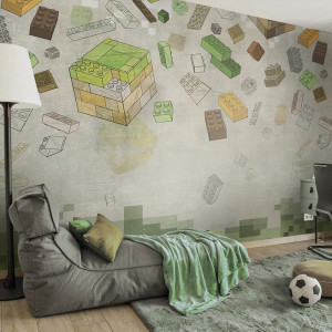 Tapeta Malumi GREEN BLOCKS - Z Klockami I Motywem Gry Komputerowej