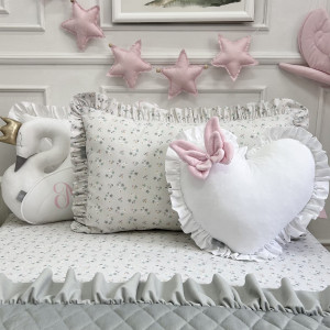 Pościel dla dzieci z falbanką Szara w Gwiazdki i Księżyce