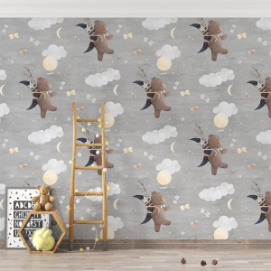 Tapeta do pokoju dziecka Retro-wyścig miś w podróży