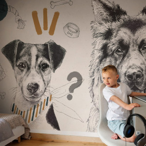 Tapeta dla dzieci Malumi _ DOGGIES - Mustard - Z Pieskami