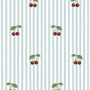 Tapeta do pokoju dla dziecka Little Cherries on Blue Stripes