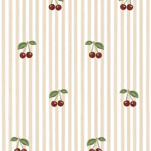 Tapeta do pokoju dla dziecka Little Cherries on Beige Stripes