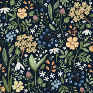 Tapeta do pokoju dla dziecka Field of Flowers Navy Blue