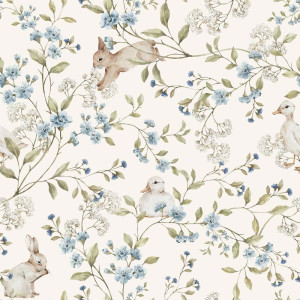 Tapeta do pokoju dla dziecka Meadow Friends with ducks and Bunnies