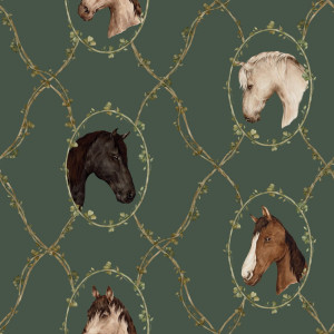Tapeta do pokoju dla dziecka w konie: Watercolour horses green