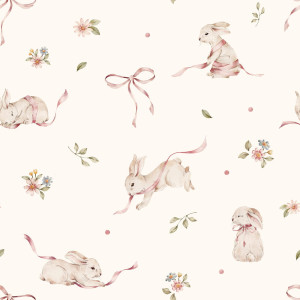 Tapeta do pokoju dla dziecka Pink rabbits on white