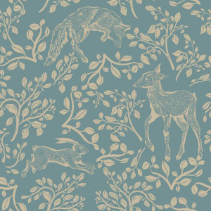 Tapeta do pokoju dla dziecka Forest animals and fairytale blue