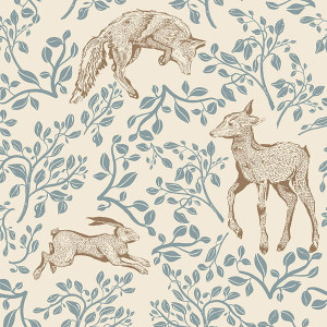 Tapeta do pokoju dla dziecka Forest animals and fairytale beige