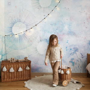 Tapeta Malumi DANDELIONS - Purple - Tęczowa Tapeta Z Abstrakcyjnymi Dmuchawcami