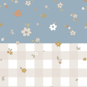 Tapeta do pokoju dla dziecka Boho Meadow Blue and Check