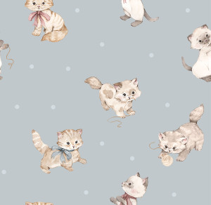 Tapeta do pokoju dziecka w kotki – I love cats – niebiesko-szara