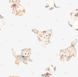 Tapeta do pokoju dziecka w kotki – I love cats – zgaszona biała