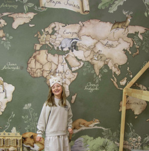 Tapeta do pokoju dziecka Mural Mapa Świata Leśna