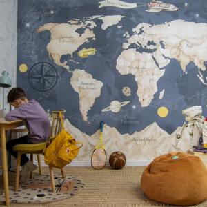 Tapeta do pokoju dziecka Mural Mapa Świata Kosmos