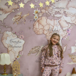 Tapeta do pokoju dziecka Mural Mapa Świata Morska różowa