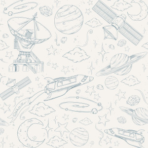 Tapeta do pokoju dziecka Kosmos Mono Kremowo-Niebieska