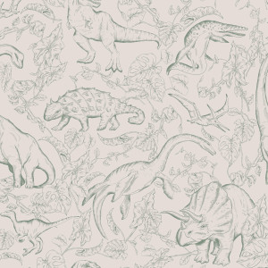 Tapeta do pokoju dziecka w Dinozaury Beżowo-Zielona