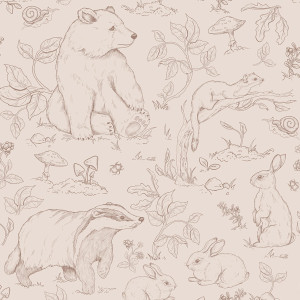Tapeta do pokoju dziecka Zwierzęta Leśne Mono Beżowa