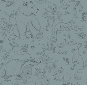 Tapeta do pokoju dziecka Zwierzęta Leśne Mono Niebieska