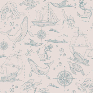 Tapeta do pokoju dziecka Morska Mono Beżowo Niebieska