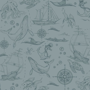 Tapeta do pokoju dziecka Morska Mono Niebieska