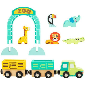 Tooky Toy Drewniana Walizka Tor ZOO Zwierzęta Pojazd Wagoniki