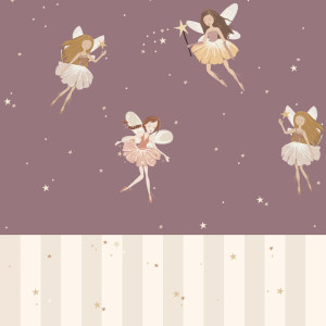 Tapeta do pokoju dla dziecka Fairies plum and stripes