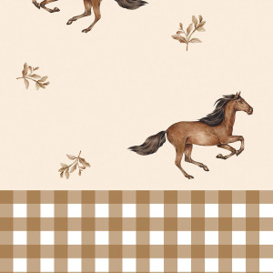 Tapeta do pokoju dla dziecka Horses and check brown