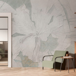 Tapeta Artystyczna Hibiscus - Sage Grey - Nowoczesna Tapeta Do Salonu I Sypialni Z Kwiatami Hibiskusa