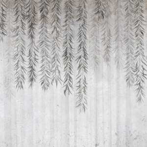 Tapeta Artystyczna Botanica - Grey - Tapeta Do Salonu I Sypialni Z Wiszącymi Gałązkami