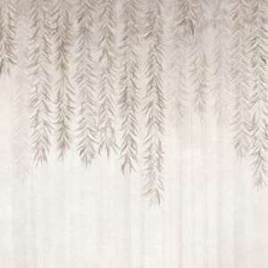 Tapeta Artystyczna Botanica - Beige - Tapeta Do Salonu I Sypialni Z Wiszącymi Gałązkami