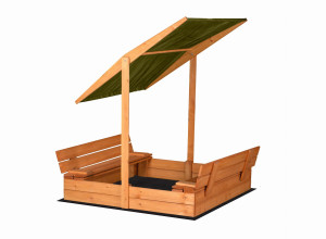 Piaskownica Drewniana Zamykana z Ławeczkami i Daszkiem 120x120 cm Impregnowana FSC