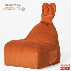 Pufa Bunny Sztruksowa Marchewkowa – siedzisko z oparciem dla dziecka FUNNY BUNNY