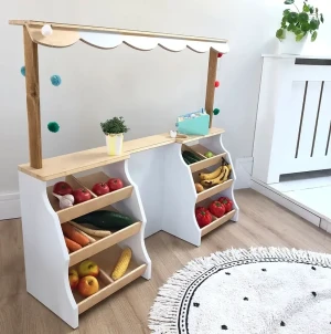 Duży Drewniany Sklepik Stragan dla Dzieci Montessori - zabawka kreatywna