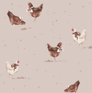 Tapeta do pokoju dziecka Wesołe kokoszki beżowa