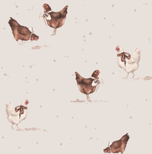 Tapeta do pokoju dziecka Wesołe kokoszki kremowa