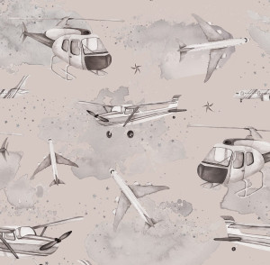 Tapeta do pokoju dziecka samoloty i helikoptery sepia Dekorillo